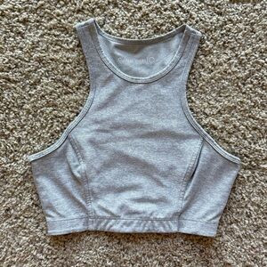 Outdoor Voices Athena Crop Top Tank Sports Bra Gray High Neckline Racerback XS